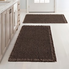 MIULEE Set of 2 Waffle Bathroom Rugs Boho Bath Mat Chocolate 18x30 Inch
