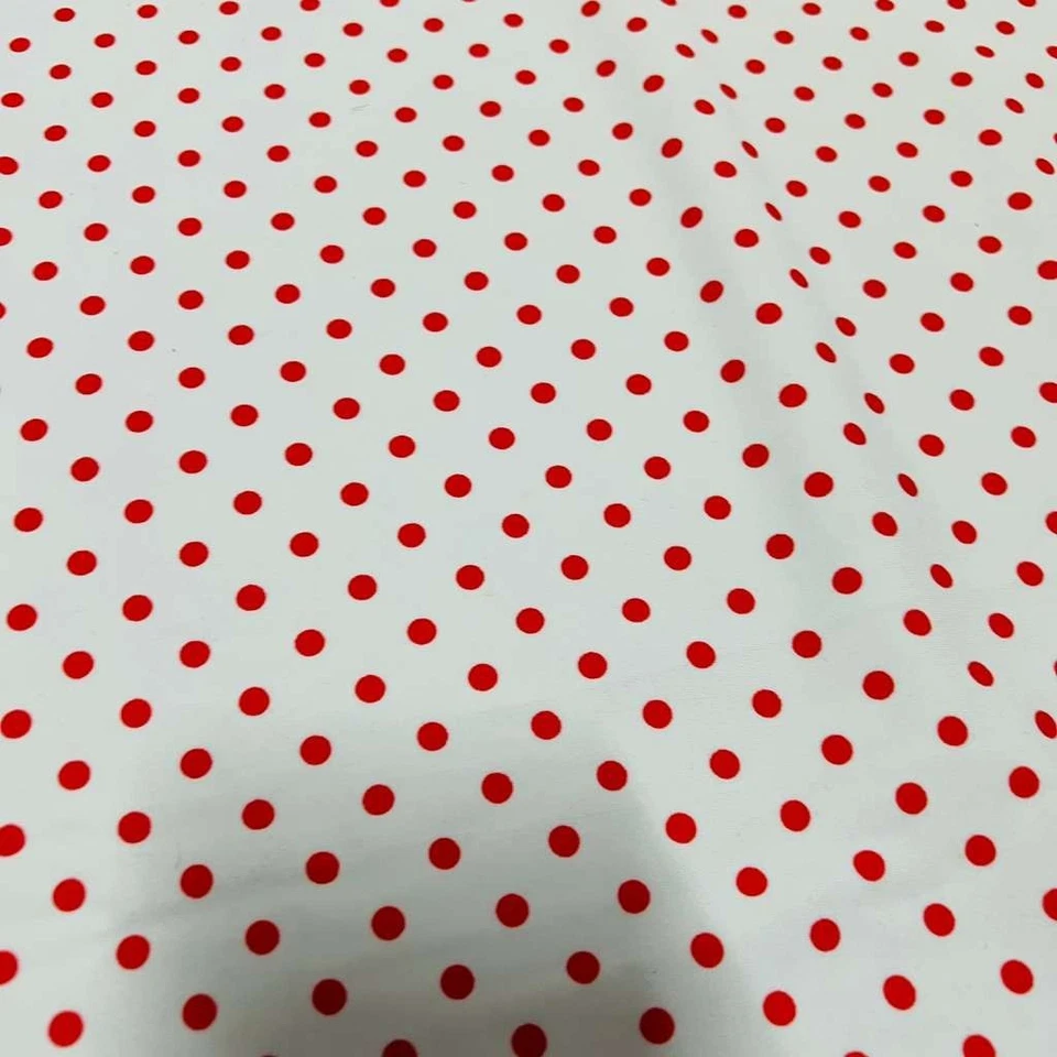 Swimwear Fabric Spandex Stretch Mini Red and Whie Polka Dots print By the Yard - Image 2 of 4