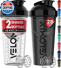 2 Pack 28 Oz Protein Shaker Bottles for Protein Mixes 2X Wire Whisk Leak...