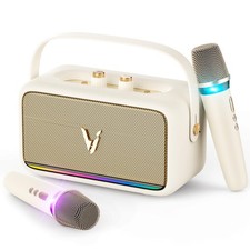 Karaoke Machine with 2 Wireless Mics Soft Leather Wrap mini Portable Bluet...