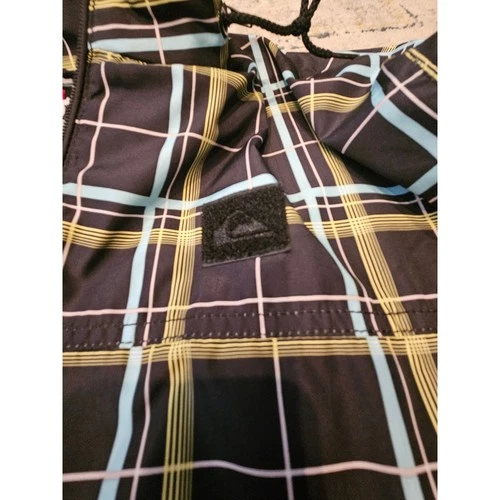 Quiksilver Windbreaker Jacket Mens Large Black Plaid Hooded Full Zip Excellent image 4