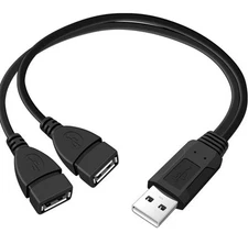 USB 2.0 A Male To 2 Dual USB Female Jack Y Splitter Hub Power Cord Adapter Cable