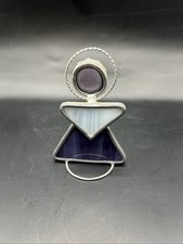 Vintage Stained Glass Standing Angel Figurine Pink White Purple Christmas Decor