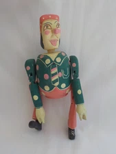 Vintage Clown Self Sitter Jointed Carved & Painted Wood Removable Arms Legs 15"H