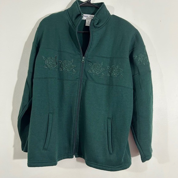 Bonnie Evans Sport Petites Green Floral Embroidered Full Zip Jacket Size Large