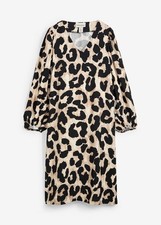 Midikleid aus fließendem Viskose-Mix Gr. 42 Natur Schwarz Braun Camel Leo Neu