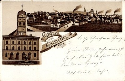 Litho Erding in Oberbayern, Gesamtansicht, Schrannenplatz - 4942639