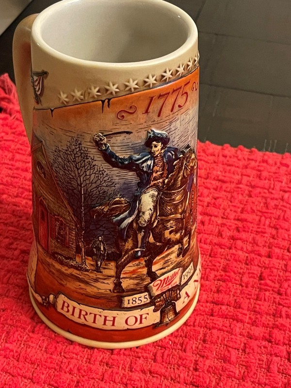 Miller Beer Stein BIRTH OF A NATION 1st Series Numbered 1775 Paul Revere Vntg