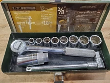 Vintage S-K Tools 3/8" Drive Socket Set 12 Pieces Made in USA Green Box
