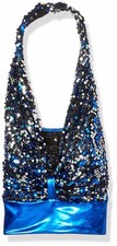 Gia Mia Girls' Big Sequin Drop Neck Tunic Dance Costume, Blue, Large