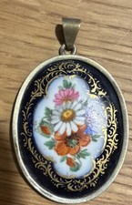 Sch&ouml;ner Meissener Porzellan Anh&auml;nger Kobaltblau Silber 900 Blumen Meissen