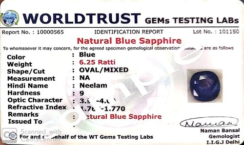 4.25 Ratti Blue Sapphire Locket (Nilam/Neelam Stone) Panchdhatu Gold Plated Pen - Picture 2 of 3