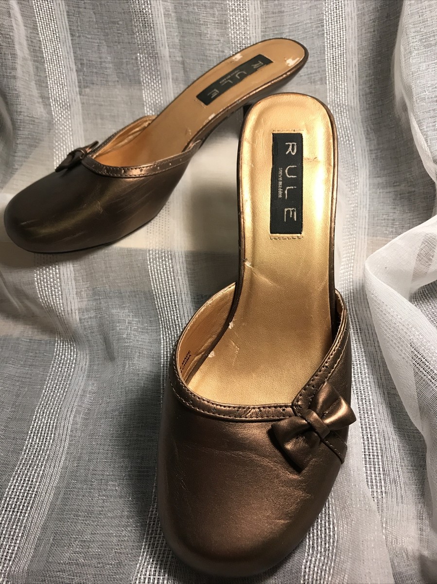 RULE by STEVE MADDEN GOLD Slip on Mules Shoes Heels Bow VANDER 7M Low Heel  | eBay