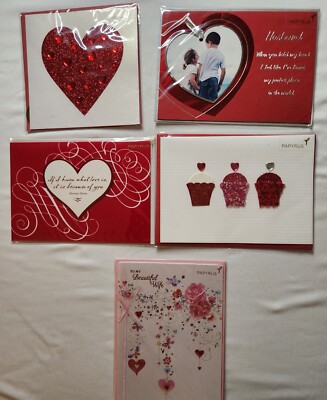 Papyrus Valentines  Assorted Cards 5pc NEW