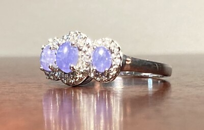 Beautiful Vintage Karis G & B Silver Tone Blue Stone Ring Sz 9 ( 19mm )