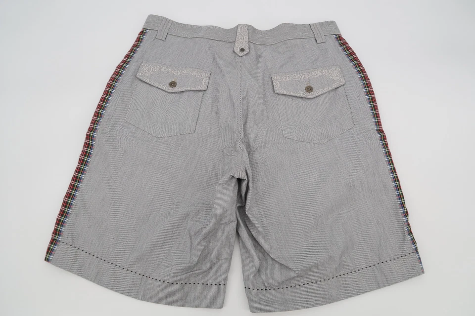 Pantalones Cortos Robert Graham Para Hombres 34 Bordados a Cuadros Azul Marino Blanco Rayas Foto 2 de 4