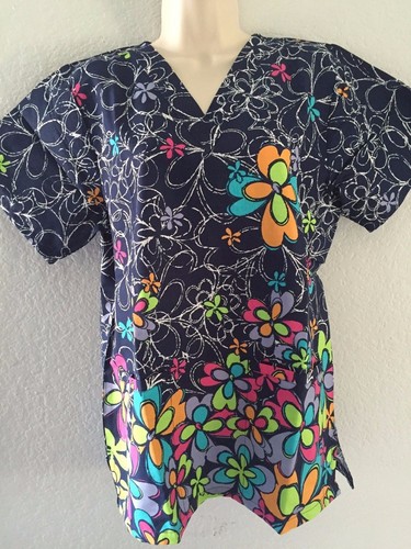 {XS} Tafford Women's Medical Scrub Top V-Neck Floral Print 100% Cotton - Picture 5 of 6