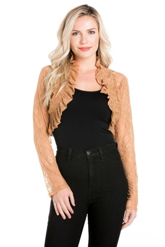 Fashion Secrets Women`s Long Sleeves Lace Bolero Shrug Cropped Cardigan Jacket - Picture 8 of 27