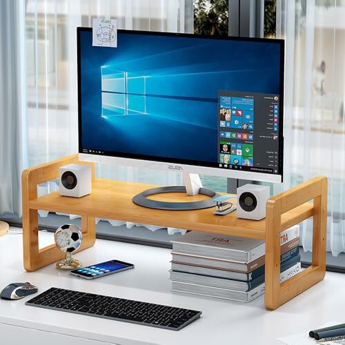 Bamboo Monitor Stand Riser, 2 Adjustable Height Monitor Stand, Desktop Storage