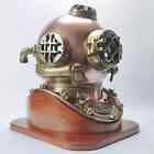 18" Copper Diving Helmet Us Navy Mark V Deep Sea Scuba Antique Divers With Stand