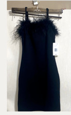 Allison + Kelly Juniors Black Dress Feather Accents Bodycon  XS X-Small