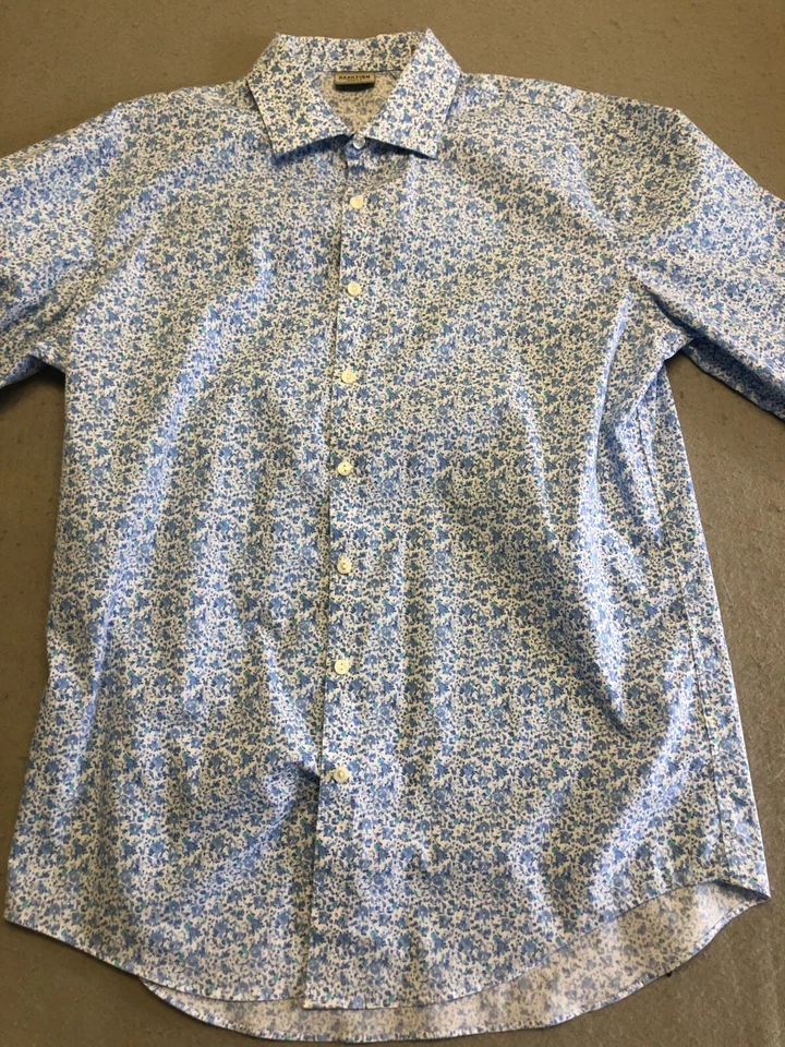 Camisa Kenneth Cole Abotonada Para Hombre Grande Ditsy Floral Azul 16.5" Cuello de Vestido Foto 2 de 4