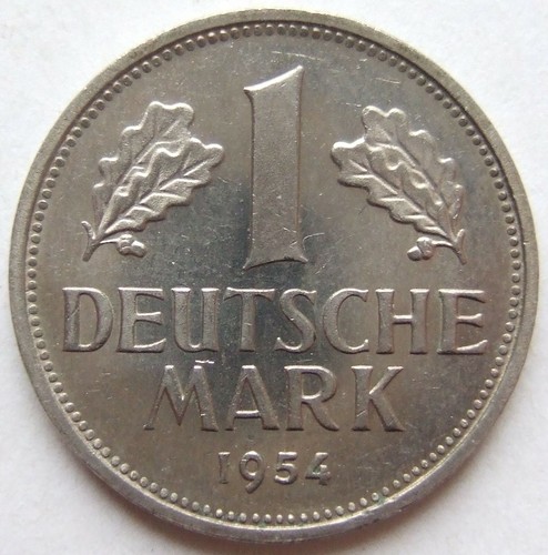 Münze Bundesrepublik Deutschland 1 Deutsche Mark 1954 G in fast Stempelglanz - Bild 1 von 2