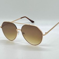 Sunglasses Gold Frame Brown Gradient Lens Fashion Eyewear Pilot Style Flat Lens