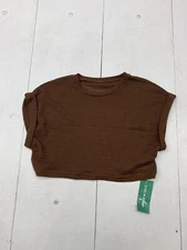 Shein Womens Brown Waffle Knit Short Sleeve Shirt Size Medium