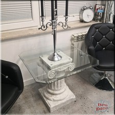 Couchtisch Glastisch Beistelltisch Glas Wohnzimmertisch Säule Marmor Optik 70 cm