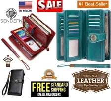 Sendefn Wallets for Women Genuine Leather Credit Card Holder Rfid Blocking Large