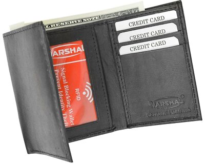Real Leather Slim Wallets For Men Trifold Mens Wallet W/ ID Window RFID Blocking