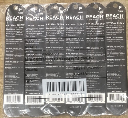 6 Reach Toothbrush Crystal Clean FIRM Bristles Hard Toothbrushes with free Caps - Picture 2 of 2