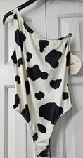 Saints Hearts One Shoulder Black Ivory Body Suit Size S Stretch Snap Crotch