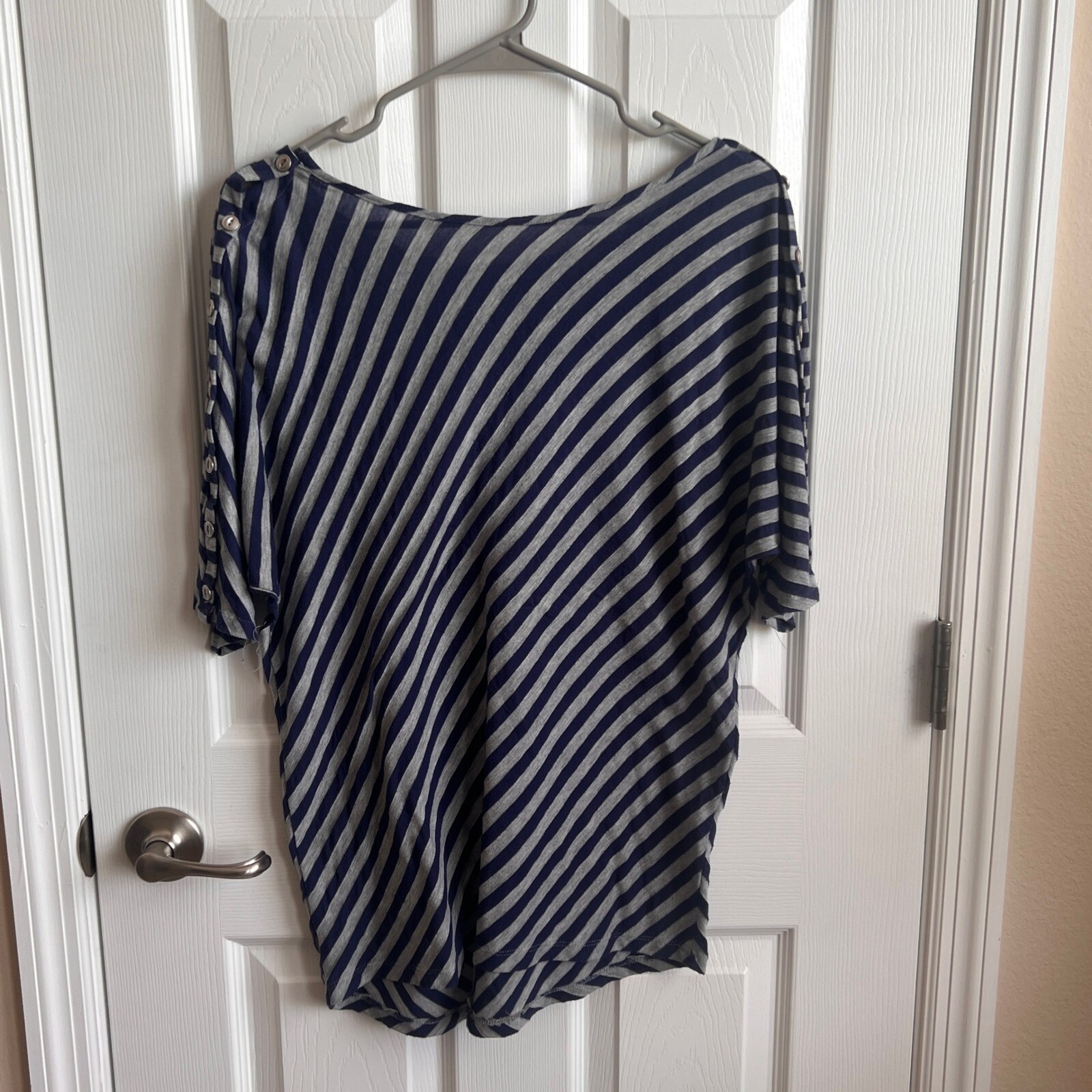 Paraphrase Diagonal Striped Top Button Sleeve Det… - image 1