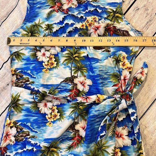 Pacific Legend Hawaiian Apparel White Hibiscus Island Blue Dress - Picture 3 of 5
