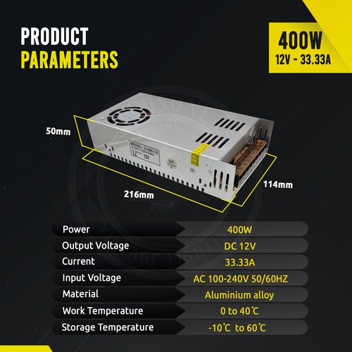 Transformador de fuente de alimentación controlador LED DC 12V 10W-720W regulado IP20 PSU - Imagen 5 de 96