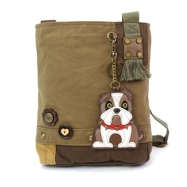 New Chala Patch Crossbody Messenger Olive Green Bag Canvas gift Bulldog Dog
