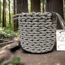 Project 62 Accent Gray Coiled Rope Fishtail Weave Basket W/Faux Leather Snap 8x9