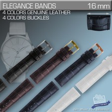 WATCHBAND, 16 MM, BLACK, BLUE, BROWN, WHITE, GENUINE LEATHER