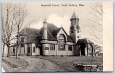 Postcard MA South Sudbury Massachusetts Memorial Church EL Fisher Publ C59