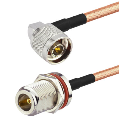 Eightwood RG400 N Female Sealed Bulkhead Mount to N Male Right Angle Cable 15cm