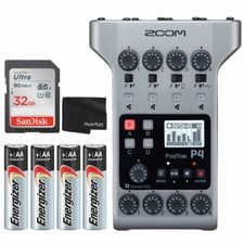Zoom PodTrak P4 Portable Multitrack Podcast Recorder 32GB Card AA Batteries