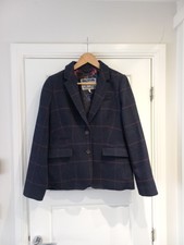 Joules Portman Navy Blue Check Wool Blazer Jacket 14 Uk Tweed