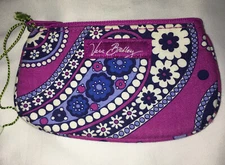 Vera Bradley Purple Boysenberry Cotton Coin Card Cash Zip Mini ID Clip Wallet