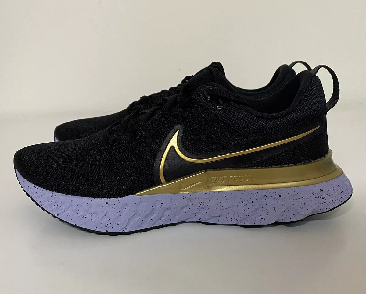 Nike React Infinity Run Flyknit 2 Women s Sz 9.5 Black Metallic Gold CT2423 009