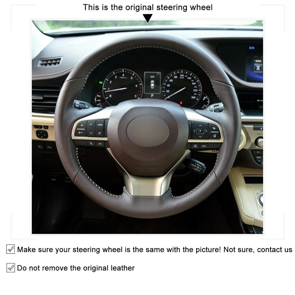 Black Genuine Leather Car Steering Wheel Covers for Lexus ES300h ES350 2016-2018 - Image 3 of 4