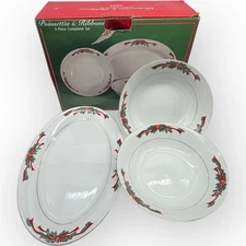 VTG Poinsettia & Ribbons 3 Piece Completer Set 1 Platter 2 Serving Bowl Tienshan