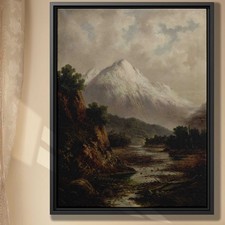 Mountain Landscape Oil Painting Canvas Print Rustic Wall Art Nature Decor