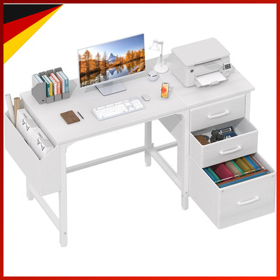 Schreibtisch 120x50cm Weiß Computertisch mit 3 Schubladen Stauraum Mädchen